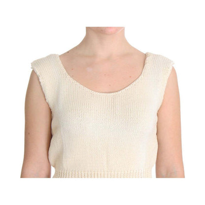 PINK MEMORIES Beige Cotton Blend Knitted Sleeveless Sweater