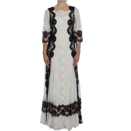 Dolce & Gabbana White Floral Lace Full Length Gown Dress NOC10174-1