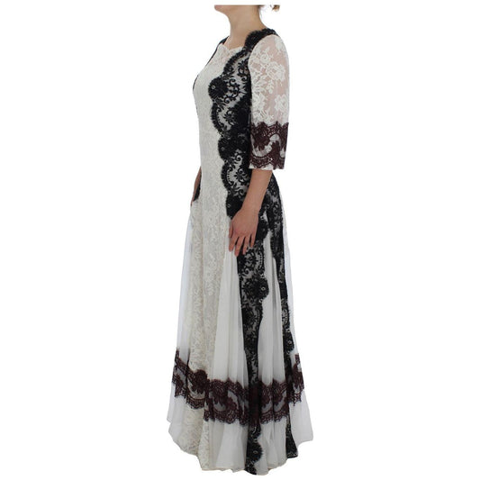 Dolce & Gabbana White Floral Lace Full Length Gown Dress NOC10174-1