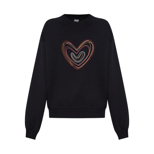Black PS By Paul Smith Sweaters with multicoloured heart embroidery and ribbed neckline, relaxed fit cotton sweatshirt.