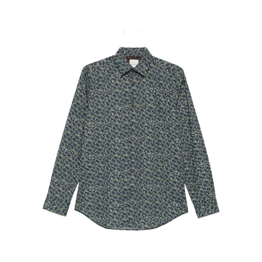 Paul Smith Shirts MultiColour teal blue floral print long sleeves button-up with classic collar.