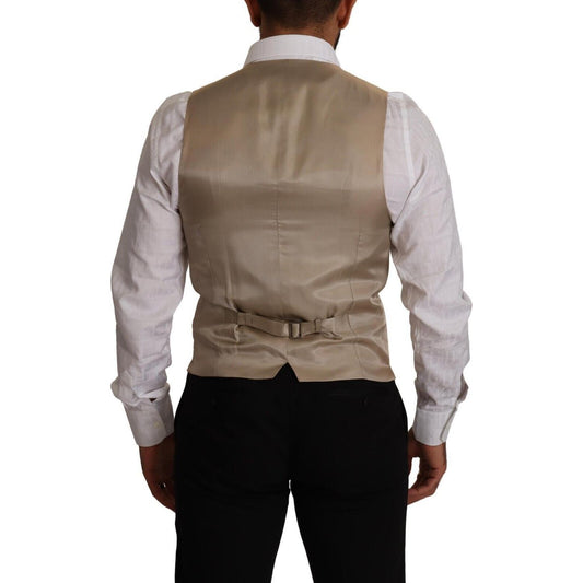 Dolce & Gabbana Beige Cotton Silk Slim Fit Waistcoat Vest TSH7651 - 48