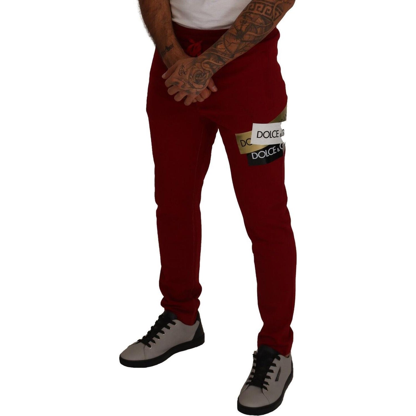 Dolce & Gabbana Red Cotton Logo Patch Sweatpants Jogging Pants