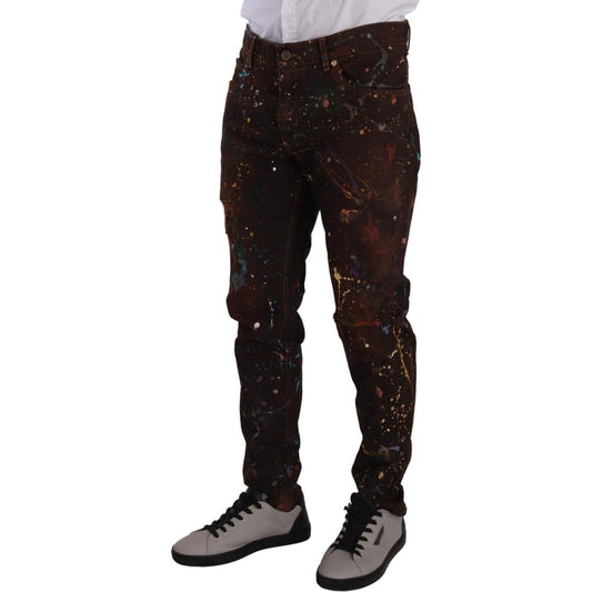 Dolce & Gabbana Brown Splash Color Cotton Regular Denim Jeans PAN72706 - 52