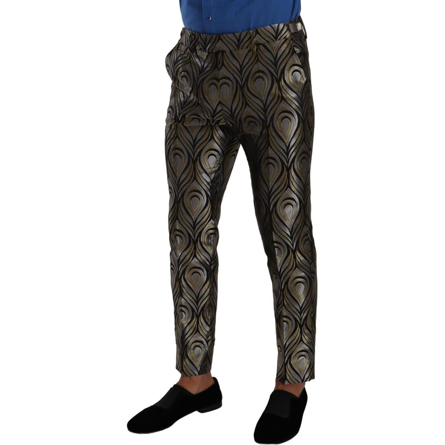 Dolce & Gabbana Silver Gold Jacquard Men Trouser Dress Pants