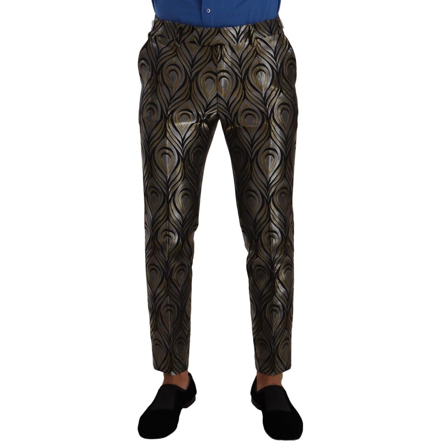 Dolce & Gabbana Silver Gold Jacquard Men Trouser Dress Pants