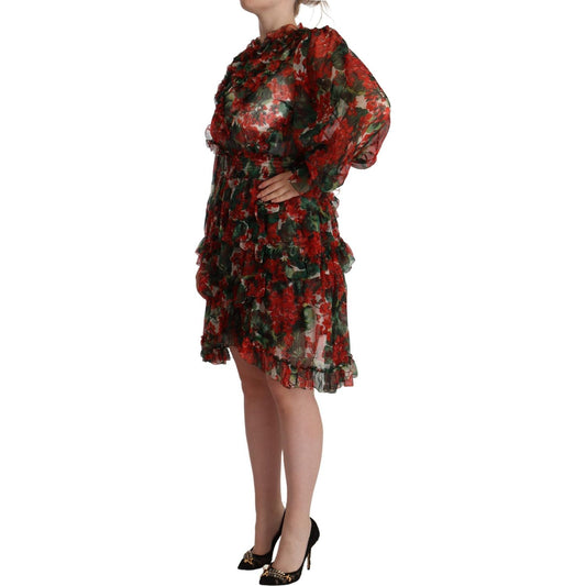 Dolce & Gabbana Multicolor Red Floral Silk Long Maxi Dress