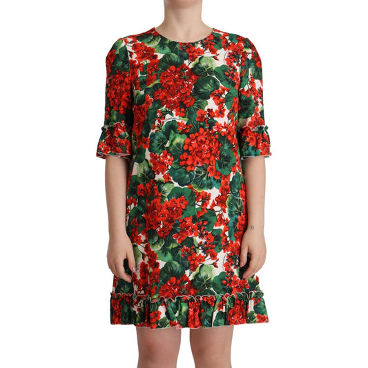 Dolce & Gabbana Multicolor Red Floral Shift Gown Dress