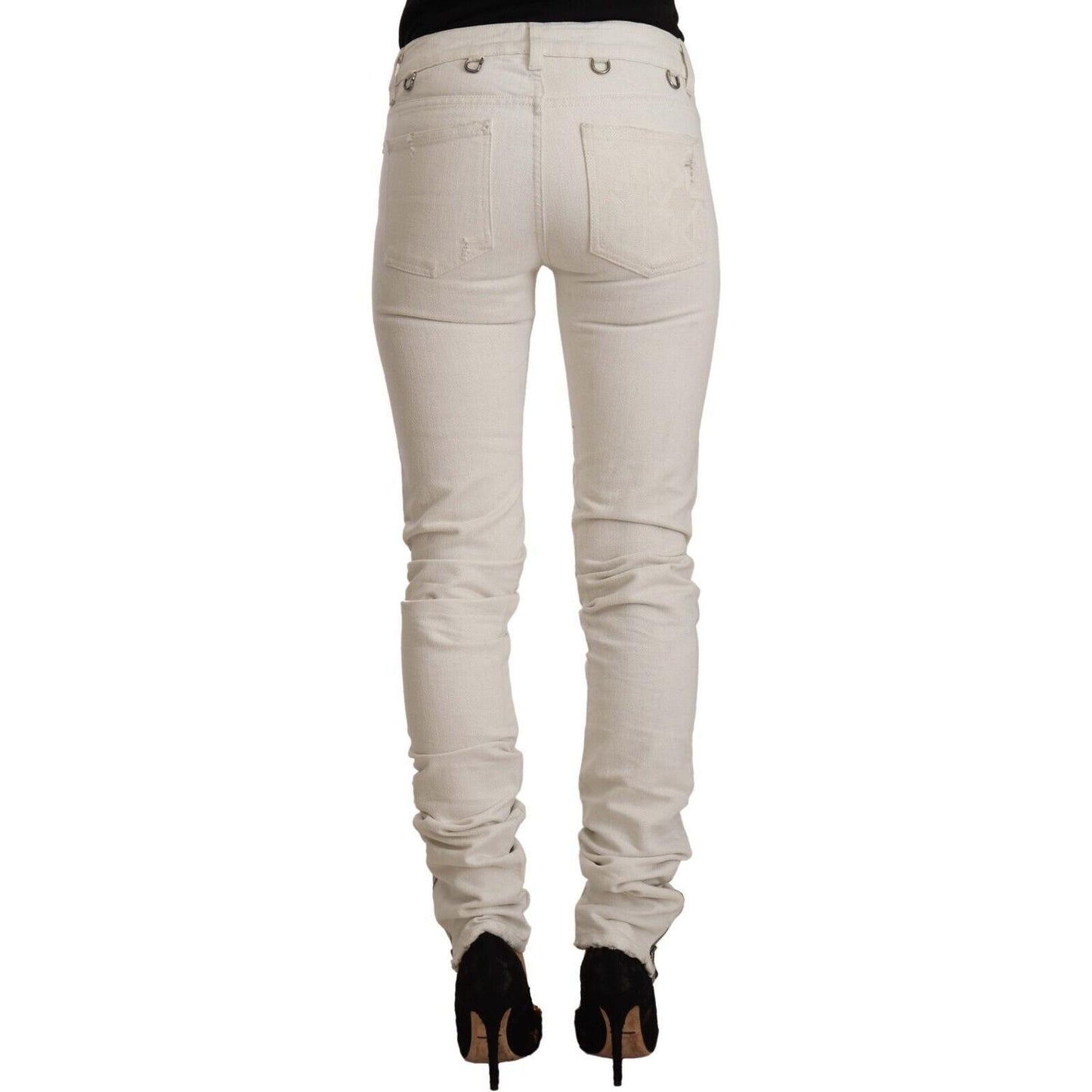 Karl Lagerfeld White Mid Waist Cotton Denim Slim Fit Jeans