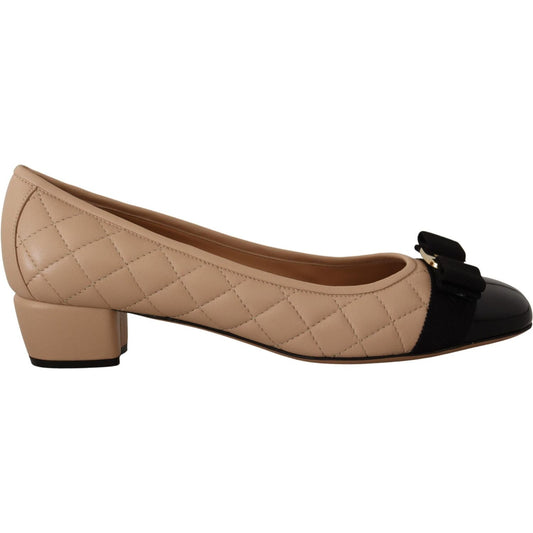 Salvatore Ferragamo Elegant Quilted Leather Pumps in Beige and Black 8056744563167