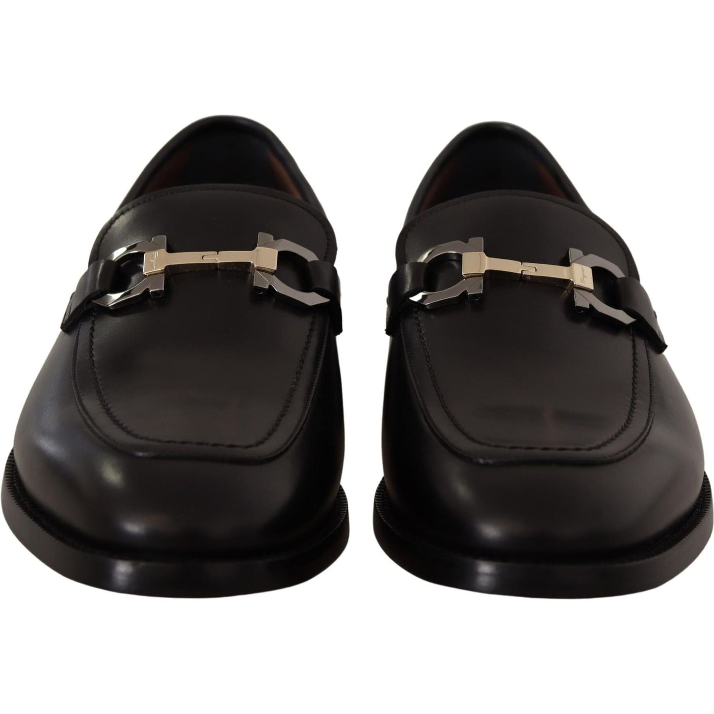 Salvatore Ferragamo Suave Black Leather Gancio Bit Loafers Dress Shoes