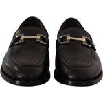 Salvatore Ferragamo Suave Black Leather Gancio Bit Loafers Dress Shoes