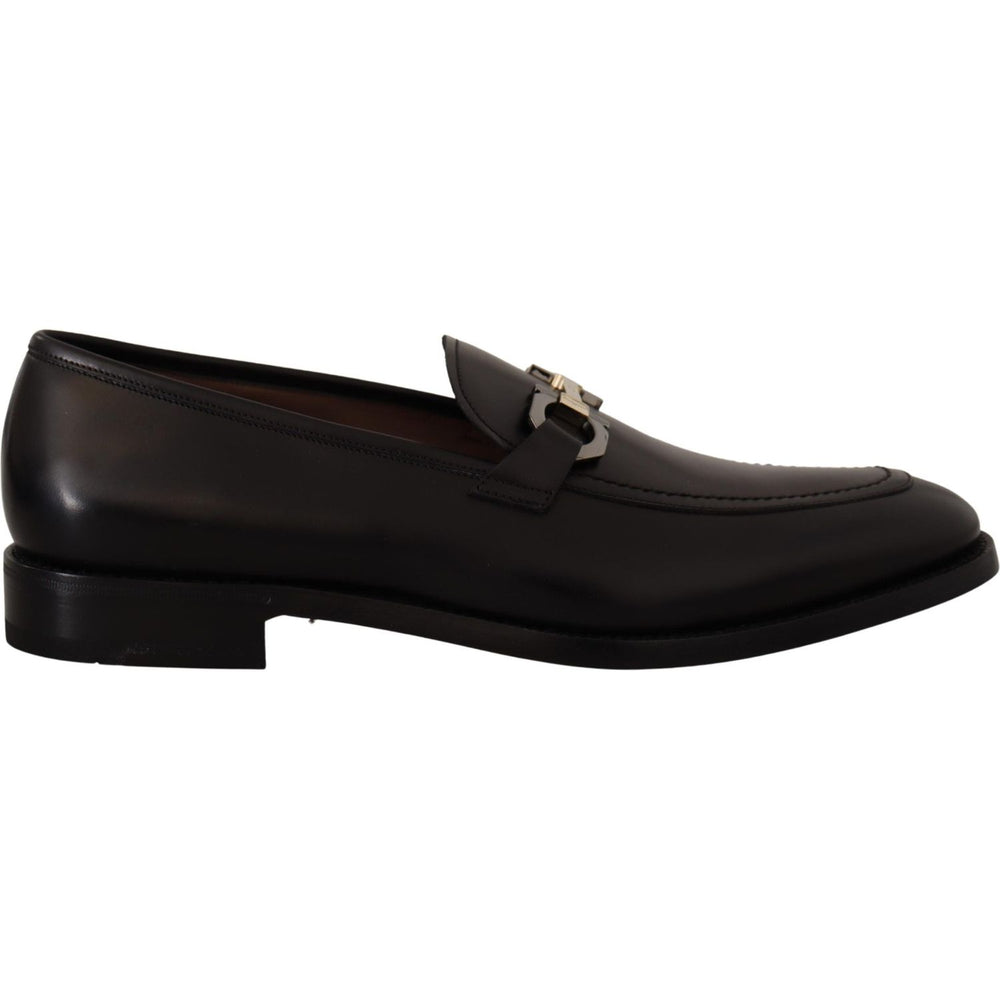 Salvatore Ferragamo Suave Black Leather Gancio Bit Loafers Dress Shoes