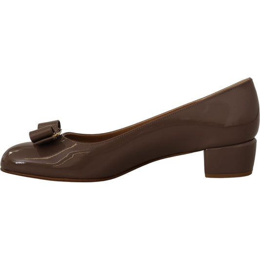 Salvatore Ferragamo Elegant Caraway Brown Pumps with Vara Bow 8057553218309