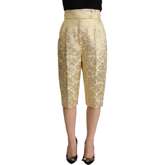 Dolce & Gabbana Beige Floral Brocade High Waist Trouser Cropped Pants PAN72789 - 40