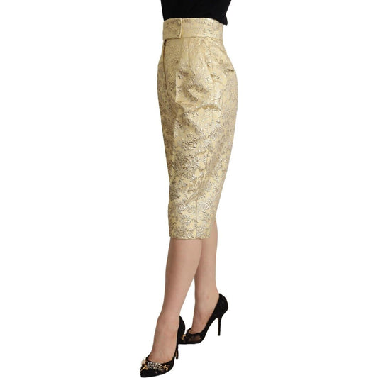 Dolce & Gabbana Beige Floral Brocade High Waist Trouser Cropped Pants PAN72789 - 40