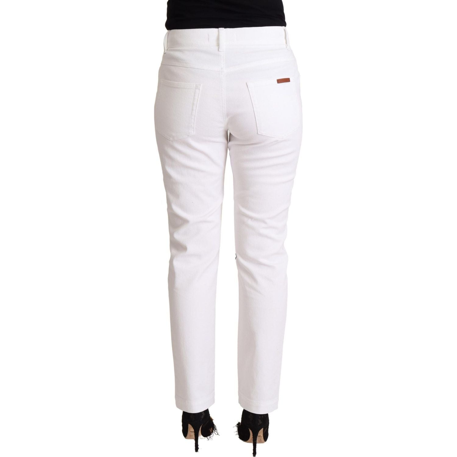 Dolce & Gabbana White Cotton Mid Waist Denim Tapered Jeans