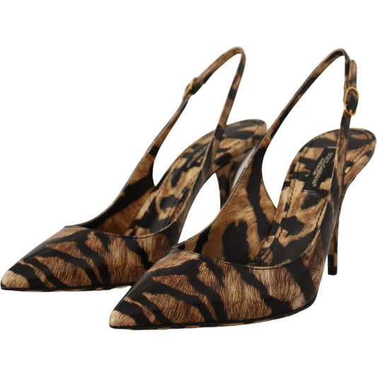 Dolce & Gabbana Brown Slingbacks Leather Tiger Shoes LA9782- 36.5
