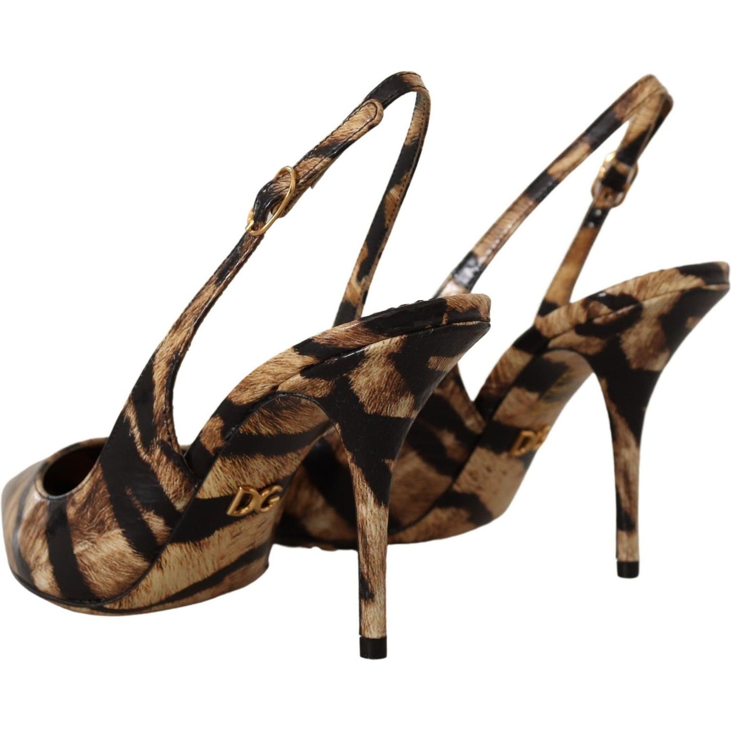 Dolce & Gabbana Brown Slingbacks Leather Tiger Shoes LA9782- 36.5