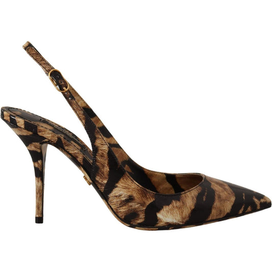 Dolce & Gabbana Brown Slingbacks Leather Tiger Shoes LA9782- 36.5