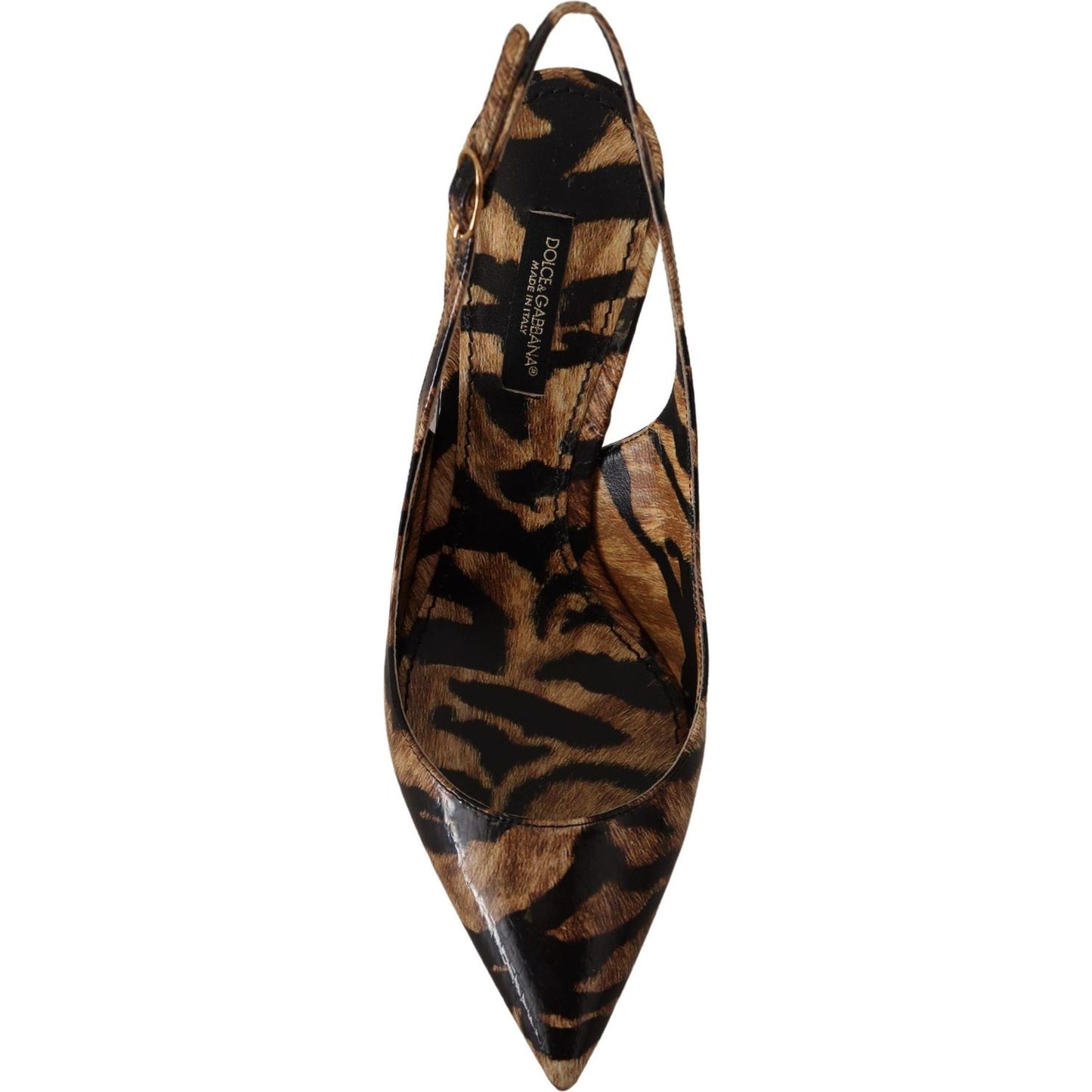 Dolce & Gabbana Brown Slingbacks Leather Tiger Shoes LA9782- 36.5