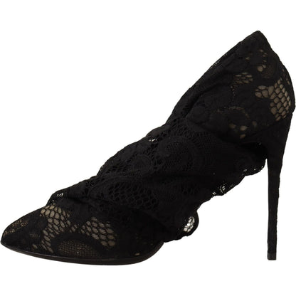 Dolce & Gabbana Black Stretch Socks Taormina Lace Boots Shoes