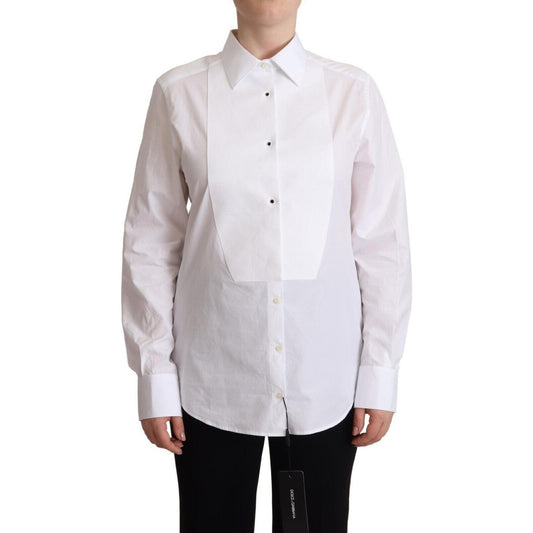 Dolce & Gabbana White Cotton Dress Collared Long Sleeves Shirt Top TSH7092 - 44