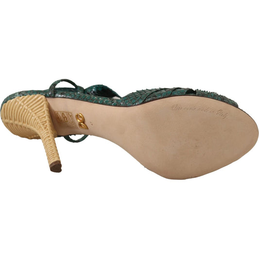 Dolce & Gabbana Green Python Strap Sandals Heels Shoes