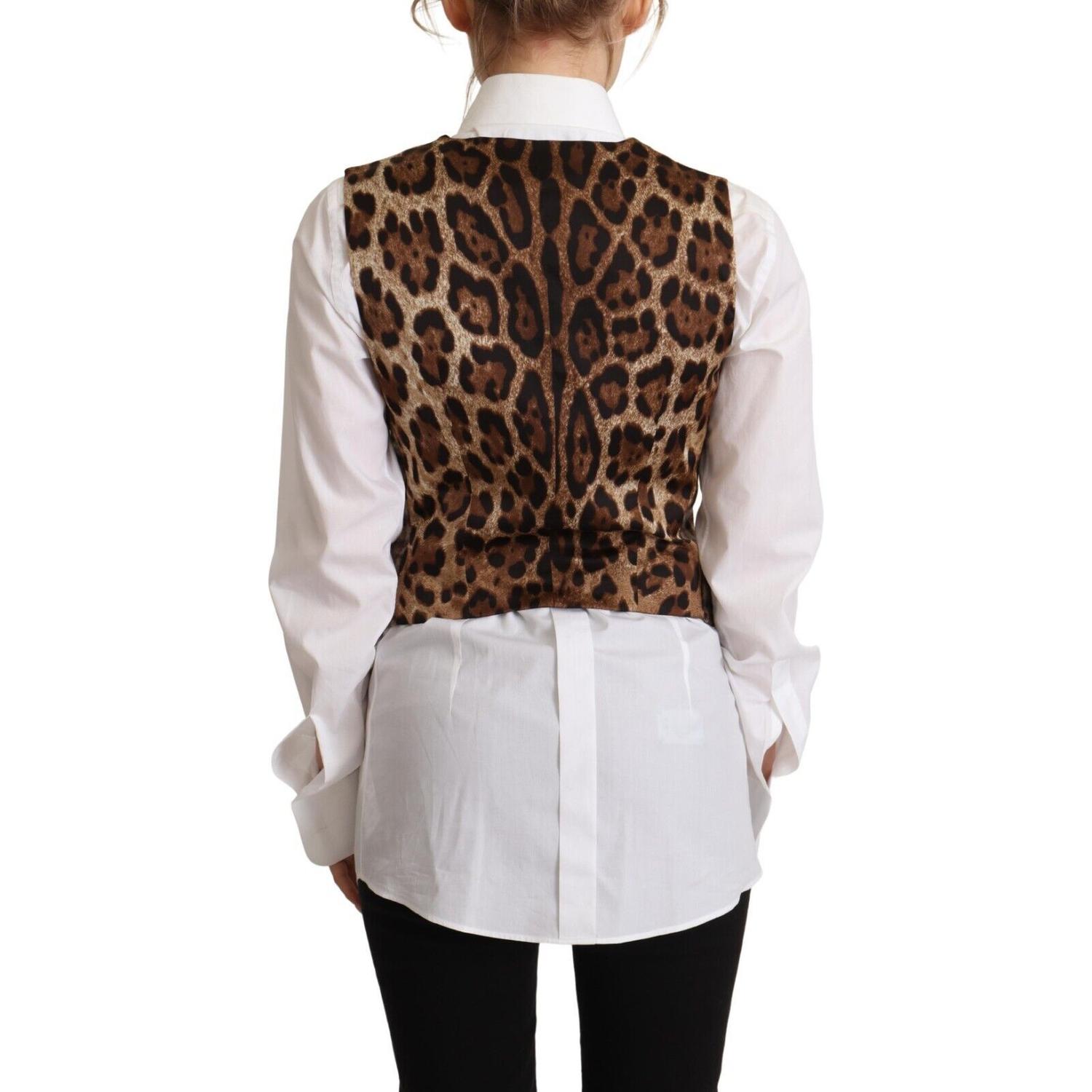 Dolce & Gabbana Brown Checkered Leopard V-neck Sleeveless Vest Top