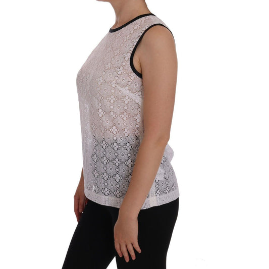 Dolce & Gabbana White Lace Floral Nylon Tank T-shirt TSH1043- 36