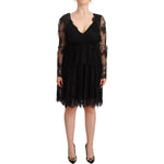 Aniye By Black Floral Lace Cotton Long Sleeves V-neck Shift Dress DR28361 - 44
