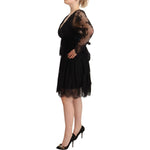 Aniye By Black Floral Lace Cotton Long Sleeves V-neck Shift Dress DR28361 - 44