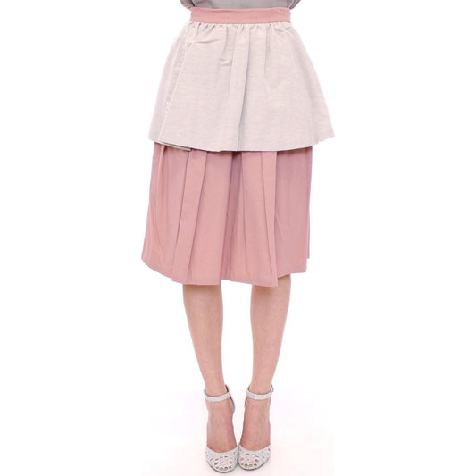 Comeforbreakfast Pink Gray Knee-Length Pleated Skirt