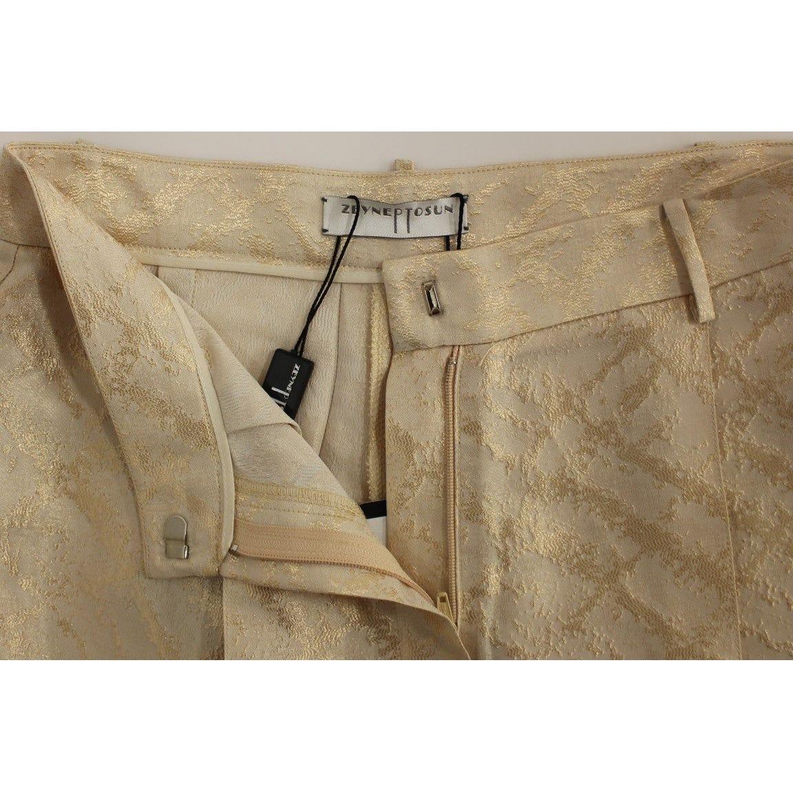 Zeyneptosun Beige Brocade Above Knee Shorts MOM10091-3