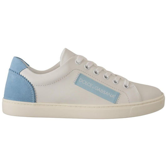 Dolce & Gabbana White Blue Leather Low Top Sneakers Shoes LA9796- 35.5