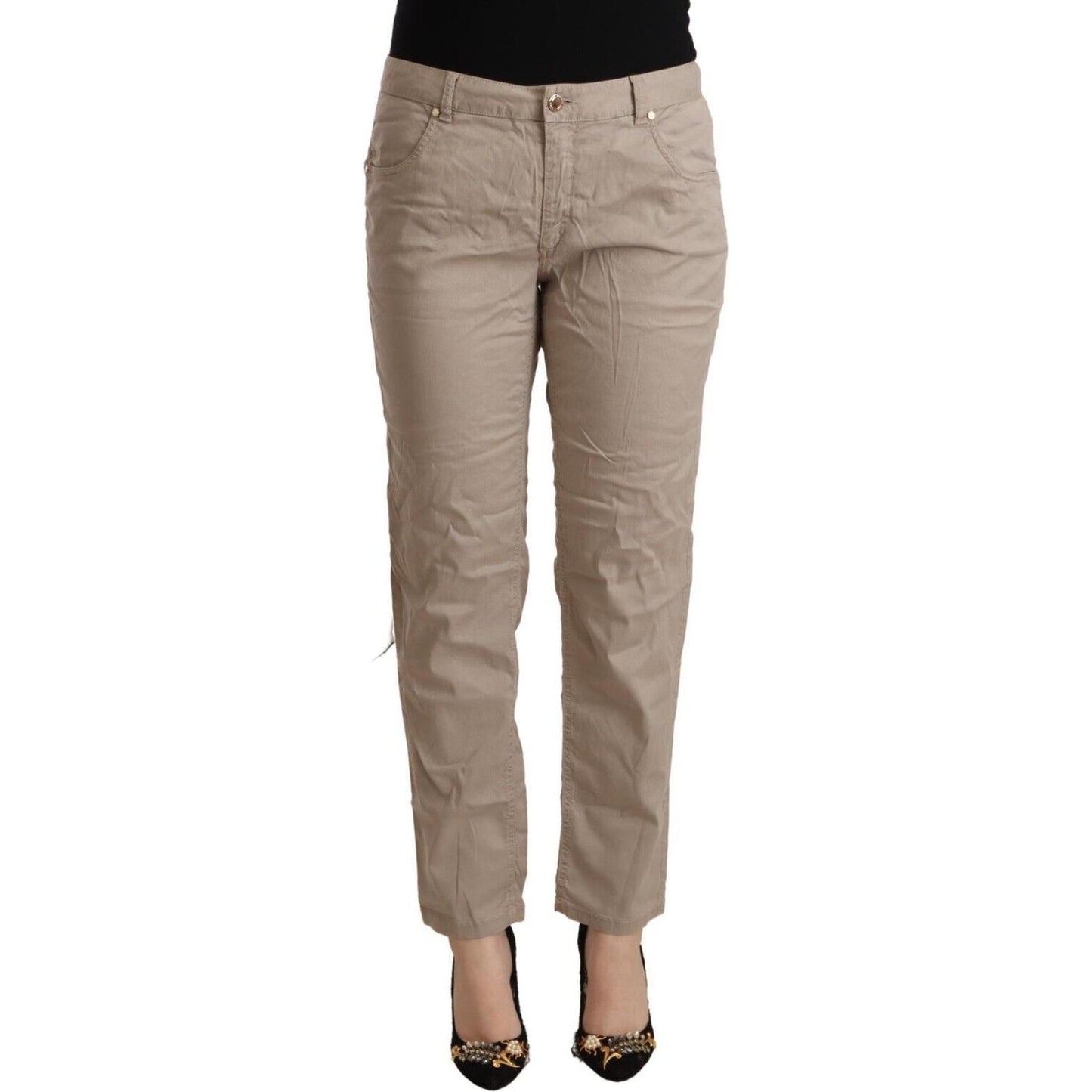 Acht Beige Tencel Mid Waist Tapered Casual Pants