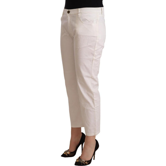 L'Autre Chose White Cotton Mid Waist Cropped Denim Jeans PAN72425 - 44