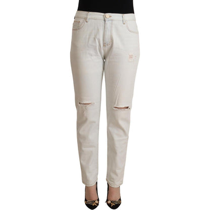 PINKO White Cotton Distressed Mid Waist Skinny Denim Jeans