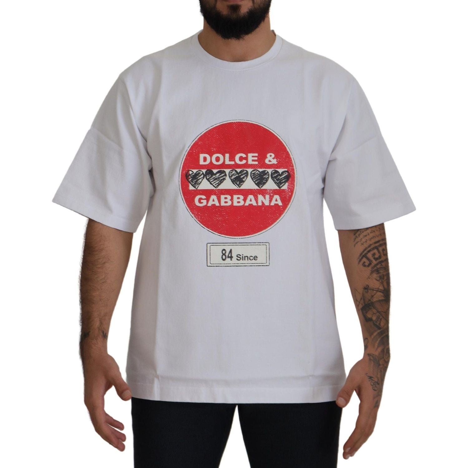 Dolce & Gabbana White Amor Heart Cotton Crewneck T-shirt