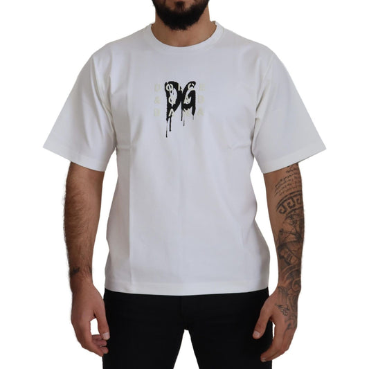 Dolce & Gabbana White Logo Print Cotton Crewneck T-shirt TSH83098- 46