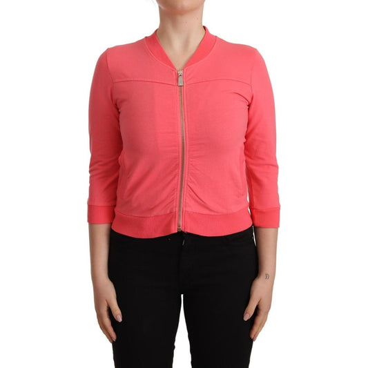 Blumarine Pink 3/4 Sleeve Zip Embellished Sweater