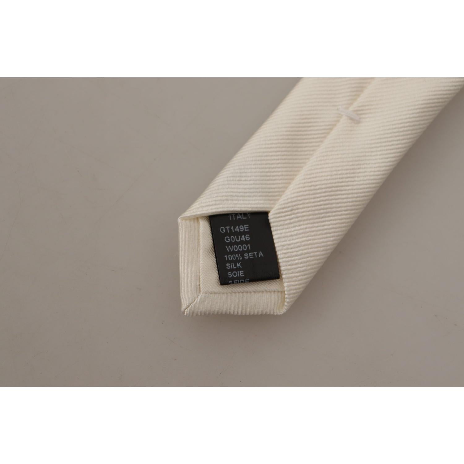 Dolce & Gabbana Off-White 100% Silk Slim Adjustable  Accessory Necktie