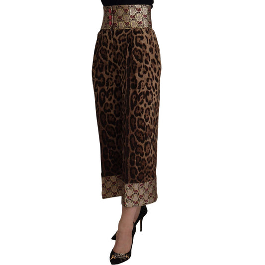 Dolce & Gabbana Brown Leopard Gold Jacquard High Waist Pants PAN73050- 36