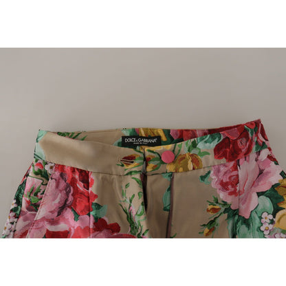 Dolce & Gabbana Beige Floral Dress Formal High Waist Pants
