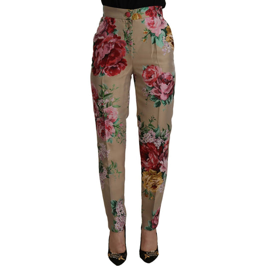 Dolce & Gabbana Beige Floral Dress Formal High Waist Pants PAN73055- 36