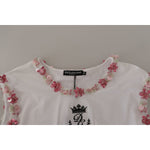 Dolce & Gabbana White DG Crown Floral Sequin T-shirt TSH7840- 38