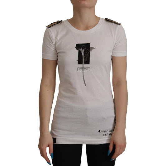 Dolce & Gabbana White Black Roses Crewneck Cotton T-shirt TSH7843- 36