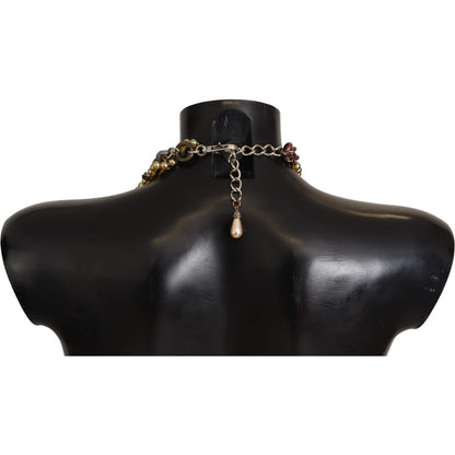 Dolce & Gabbana Gold Brass Sicily Floral Crystal Statement Necklace Necklace