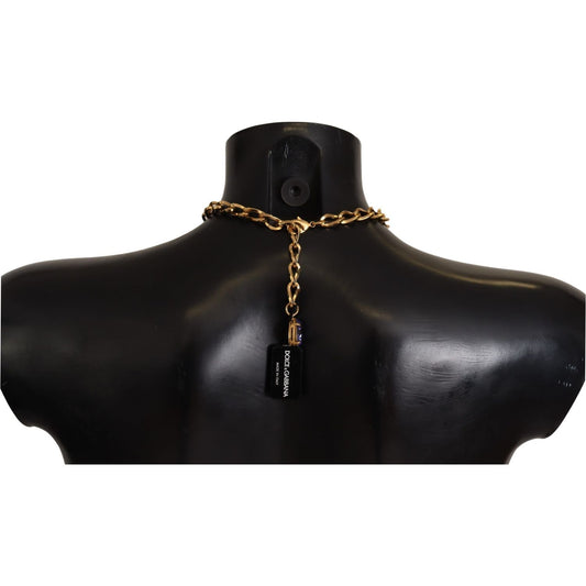 Dolce & Gabbana Gold Brass Crystal Purple Pink Pearl Pendants Necklace Necklace