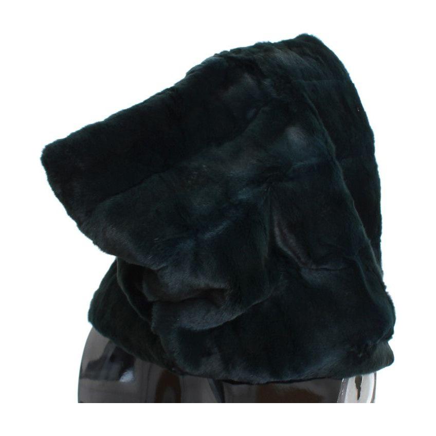 Dolce & Gabbana Green Weasel Fur Crochet Hood Scarf Hat Hat